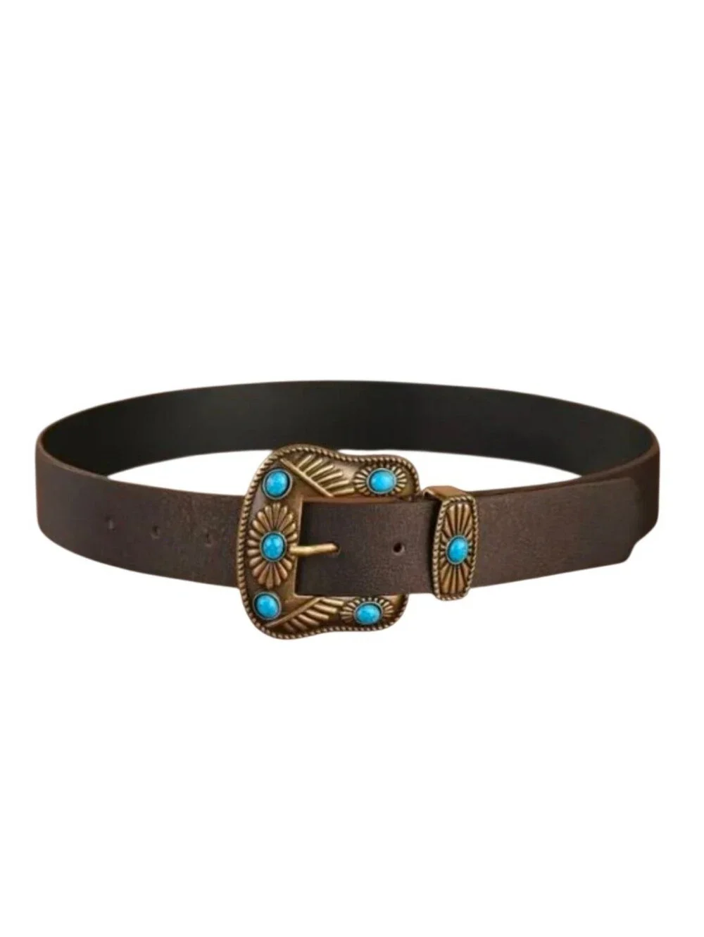 Women's Western Brown Faux Turquoise Stone Belt